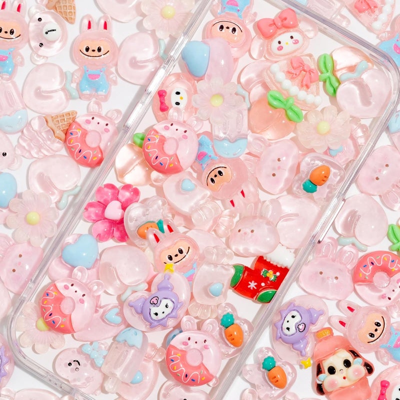 Decoden Charms 100PCS Mixed Kawaii Flatback Resin Charms for Crafts, Cabochon for DIY Projects, Slime Charm, Resin Art, Scrapbooking, Phone Case & Accessories (Light Pink) - Image 1